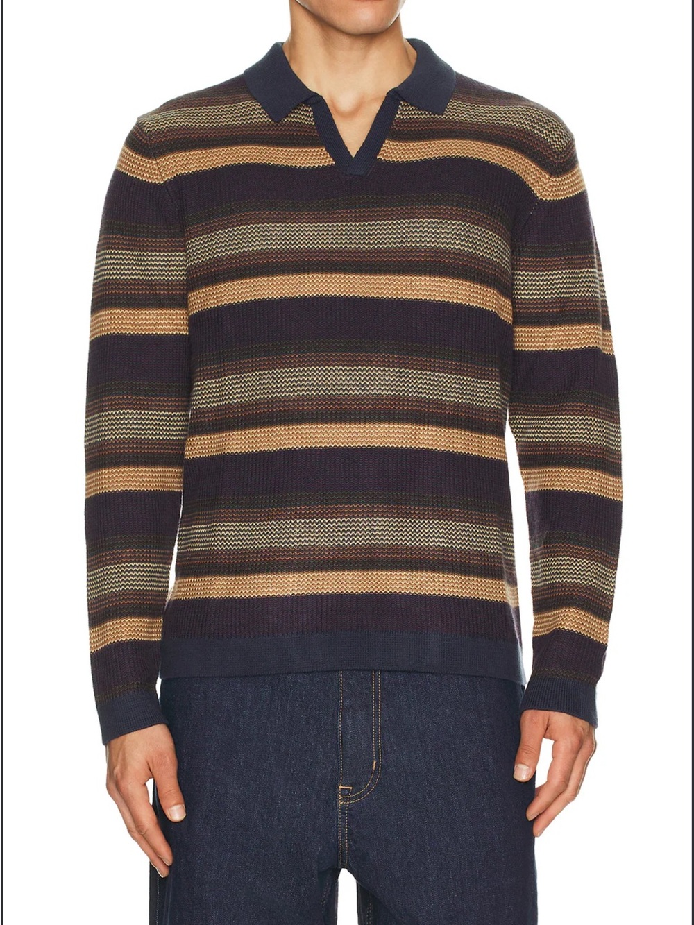 Marine Layer Liam Sweater Men’s Small Polo Warm Multi Stripe Knit Revolve B19